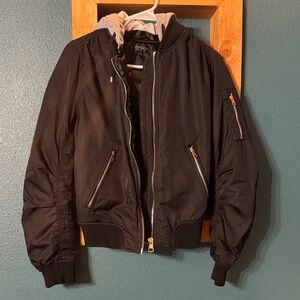 Topshop Black Bomber Jacket with Gray Hood